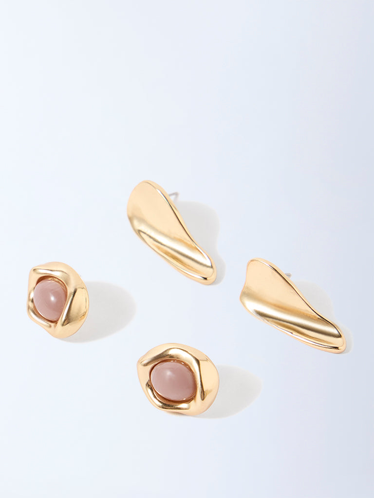 Westside Accessories Gold Gemstone-Detailed Stud Earrings - Pack of 2 - Image 2