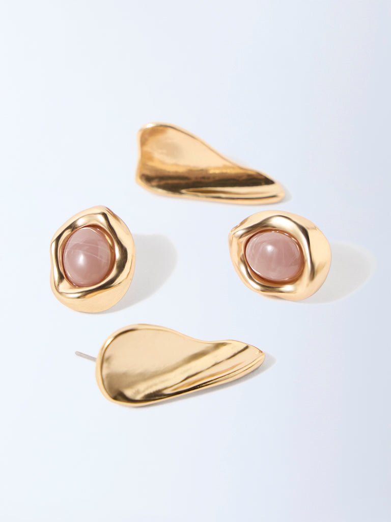 Westside Accessories Gold Gemstone-Detailed Stud Earrings - Pack of 2 - Image 3