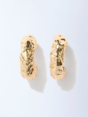 Westside Accessories Gold Molten-Textured Hoop Earrings