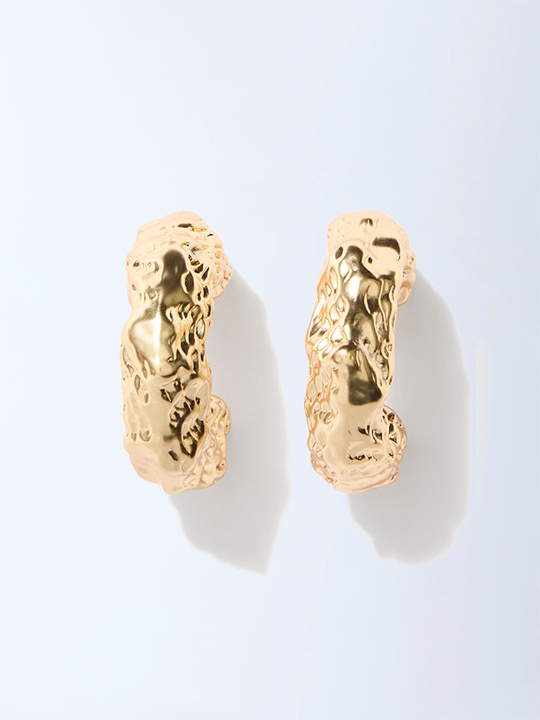 Westside Accessories Gold Molten-Textured Hoop Earrings