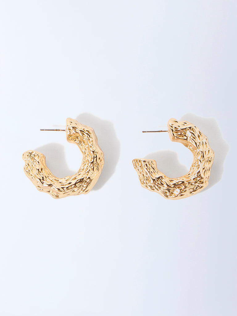 Westside Accessories Gold Molten-Textured Hoop Earrings - Image 2
