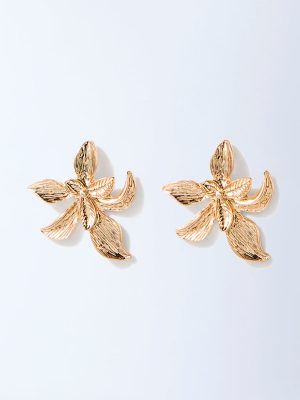 Westside Accessories Gold Floral-Designed Stud Earrings