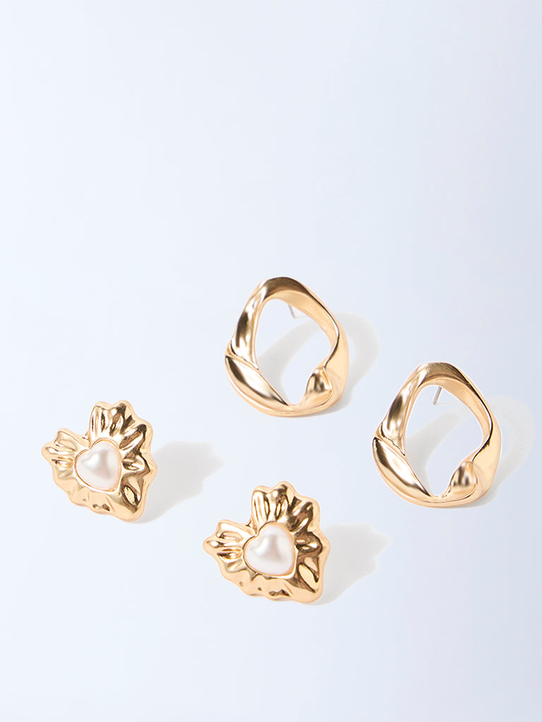 Westside Accessories Gold Pearlescent Stud Earrings - Pack of 2 - Image 2