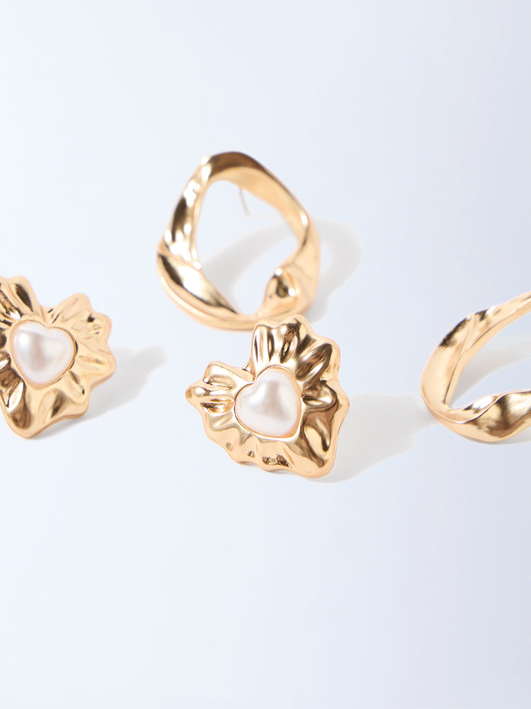 Westside Accessories Gold Pearlescent Stud Earrings - Pack of 2 - Image 3