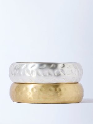 Westside Accessories Gold and Silver Textured Chunky Bangles Set - Pack of 2