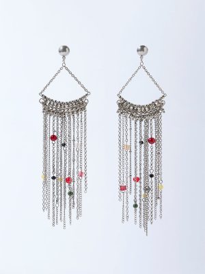 Westside Accessories Silver Beaded Chain Statement Earrings