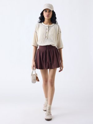 Studiofit Dark Brown High-Rise Cotton Balloon Skirt