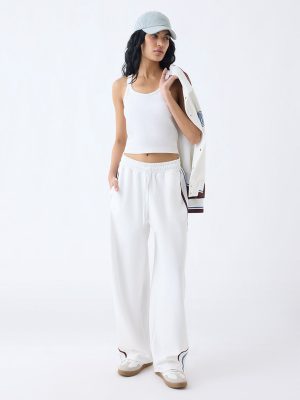 Studiofit White Striped High-Rise Track Pants