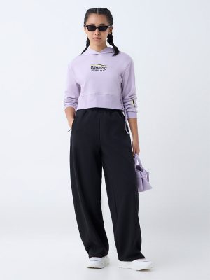 Studiofit Black Solid High-Rise Cotton-Blend Track Pants