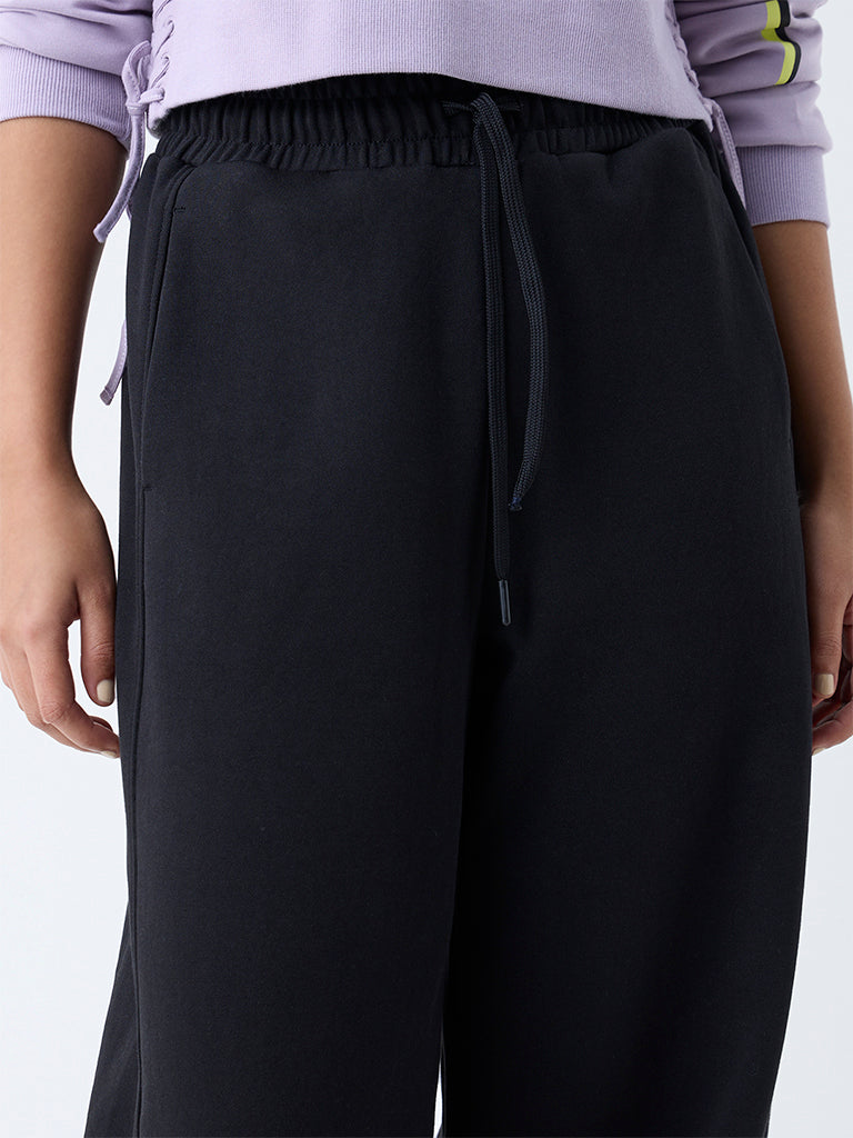 Studiofit Black Solid High-Rise Cotton-Blend Track Pants - Image 3