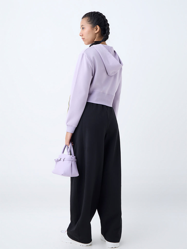 Studiofit Black Solid High-Rise Cotton-Blend Track Pants - Image 4