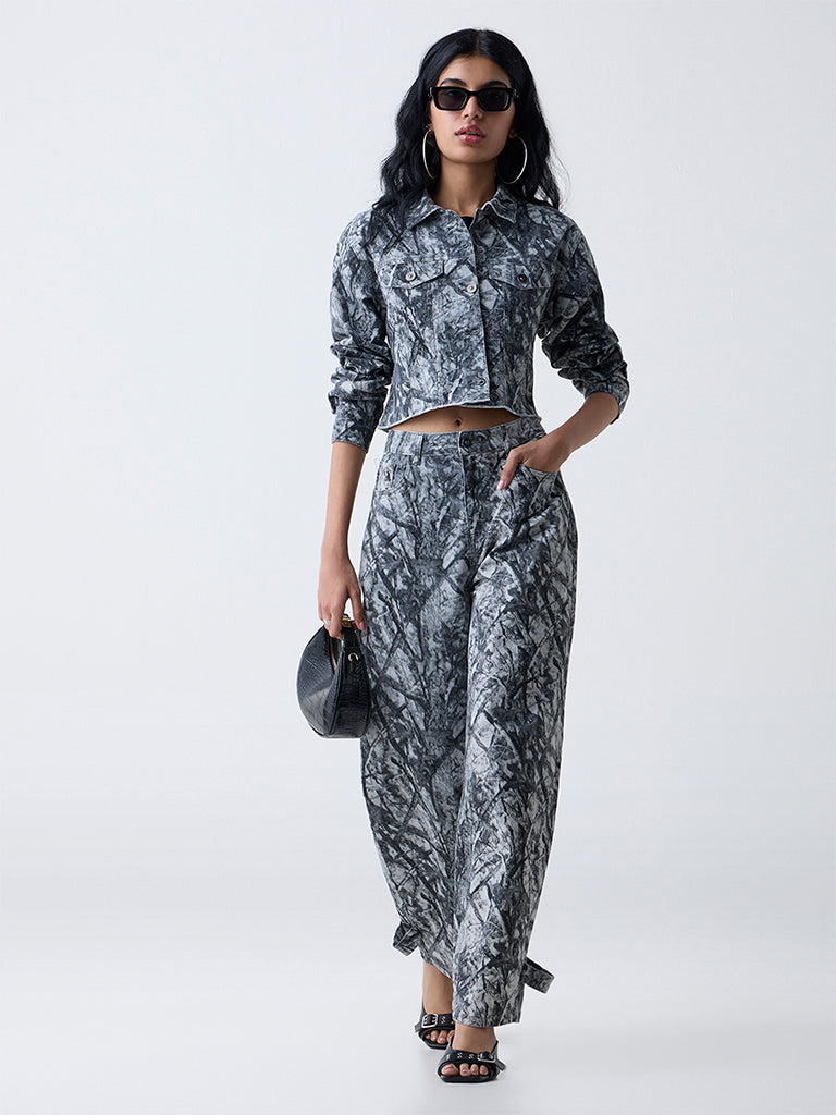 Nuon Grey Camouflage Printed Cotton-Blend Jacket