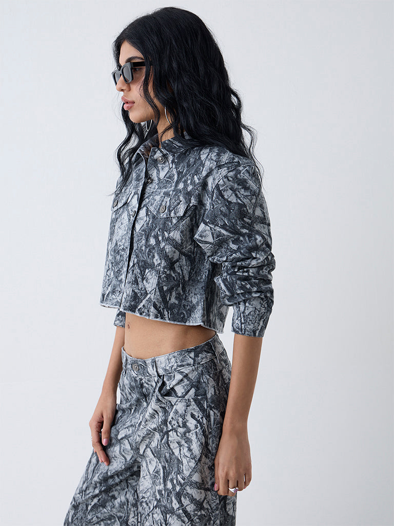 Nuon Grey Camouflage Printed Cotton-Blend Jacket - Image 2