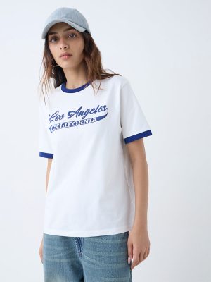 Nuon White Typographic Cotton T-Shirt