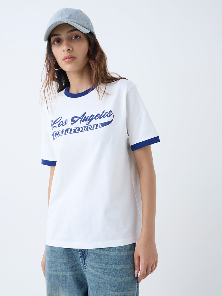 Nuon White Typographic Cotton T-Shirt