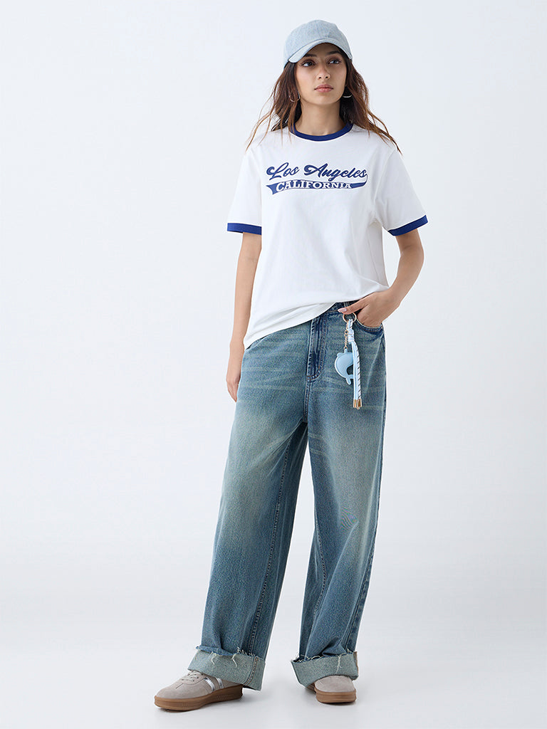 Nuon White Typographic Cotton T-Shirt - Image 2