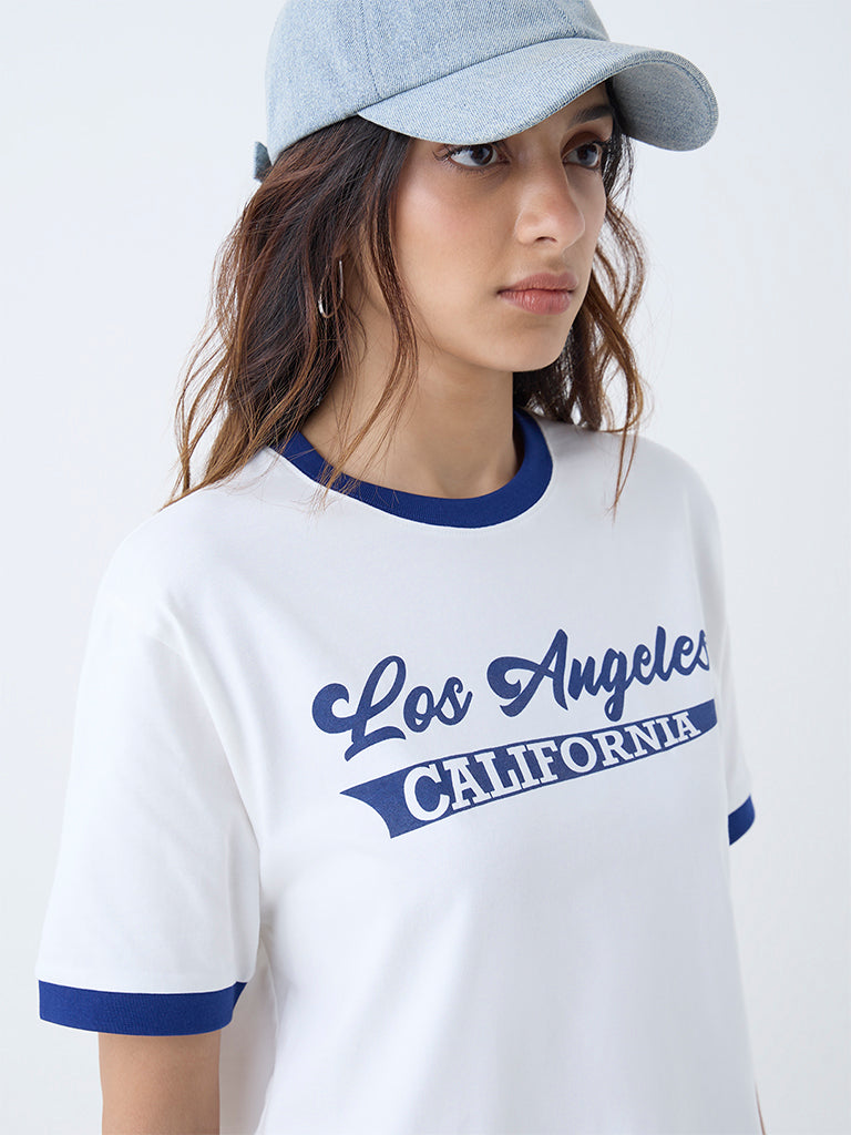 Nuon White Typographic Cotton T-Shirt - Image 3