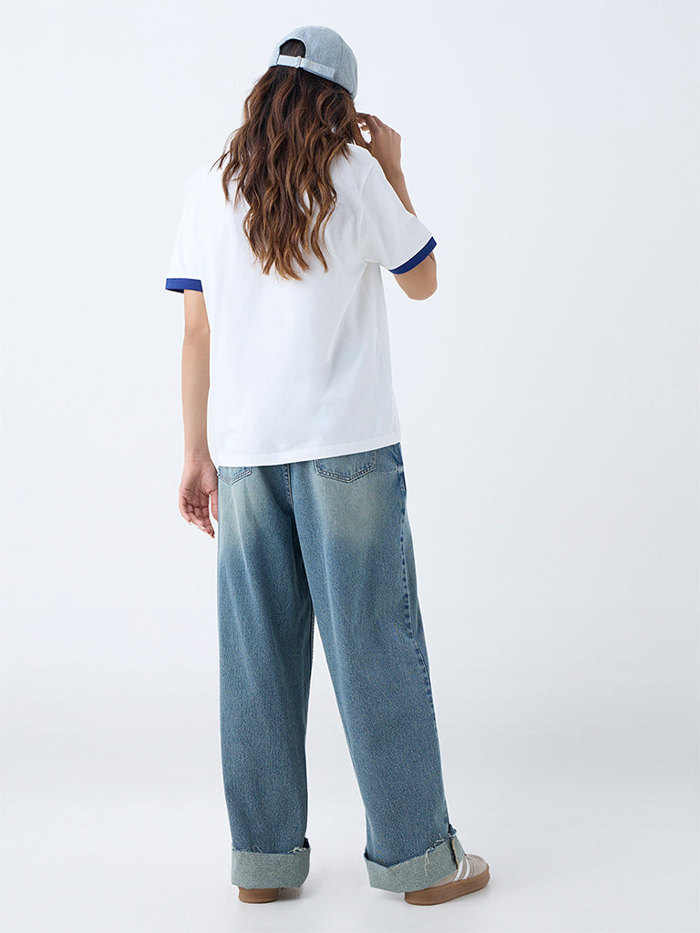 Nuon White Typographic Cotton T-Shirt - Image 4