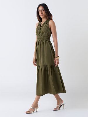 LOV Olive Cotton Tiered Dress