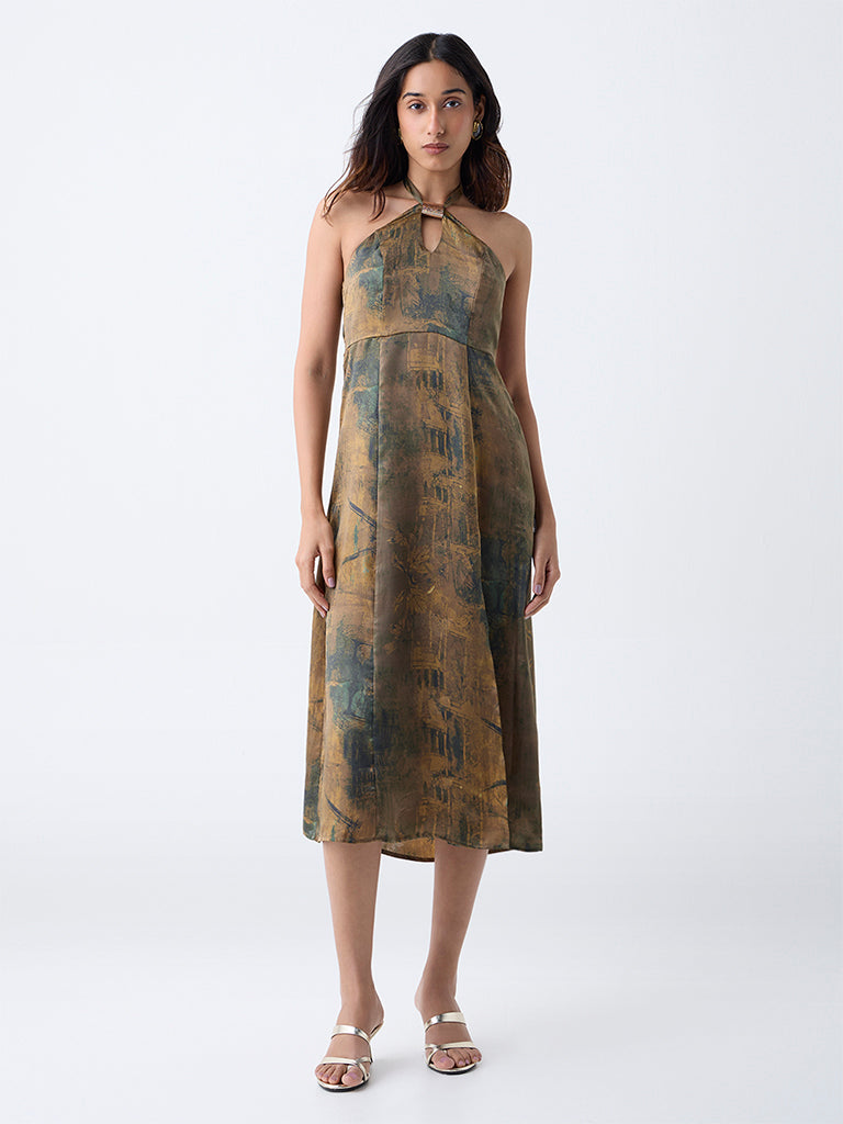 LOV Multicolour Abstract Halter-Neck A-Line Dress