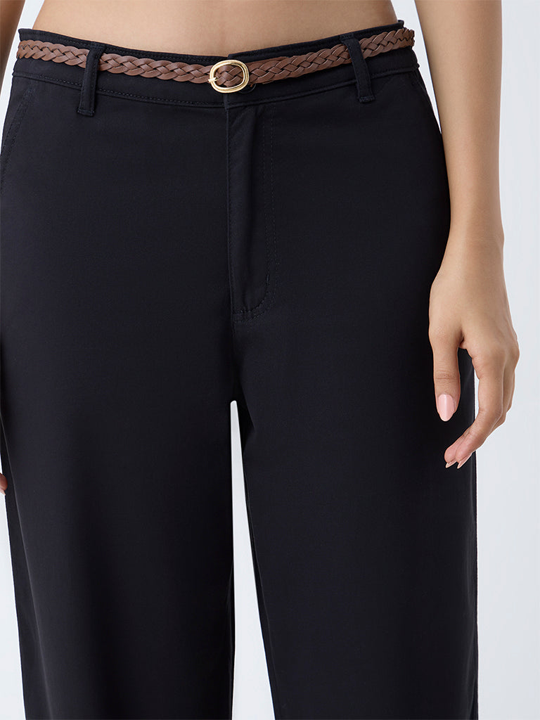 LOV Black Mid-Rise Cotton-Blend Trousers with Belt - Image 4