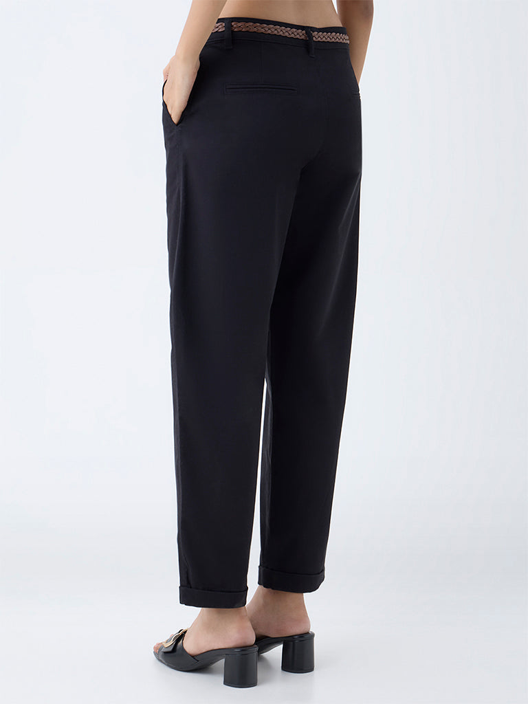LOV Black Mid-Rise Cotton-Blend Trousers with Belt - Image 5