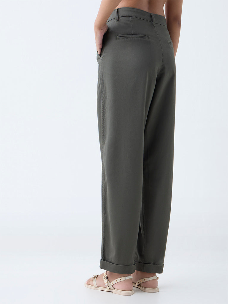 LOV Olive High-Rise Cotton-Blend Trousers - Image 5