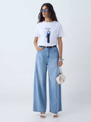 LOV Light Blue Stud-Detailed Relaxed-Fit High-Rise Jeans