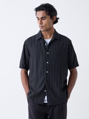 Ascot Black Striped Relaxed-Fit Shirt
