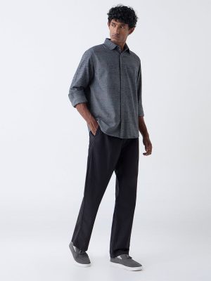 Ascot Charcoal Checks Design Relaxed-Fit Cotton-Blend Shirt