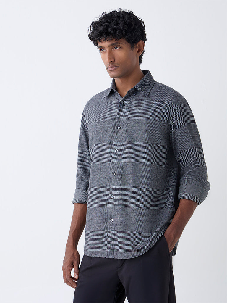 Ascot Charcoal Checks Design Relaxed-Fit Cotton-Blend Shirt - Image 3