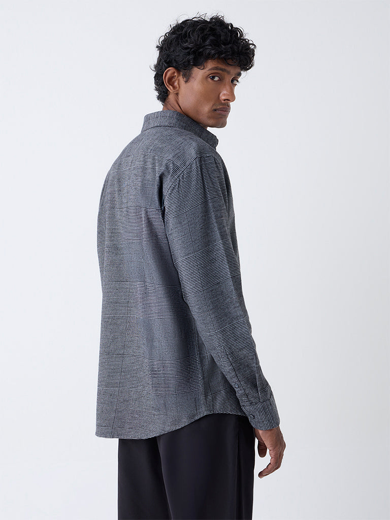 Ascot Charcoal Checks Design Relaxed-Fit Cotton-Blend Shirt - Image 5