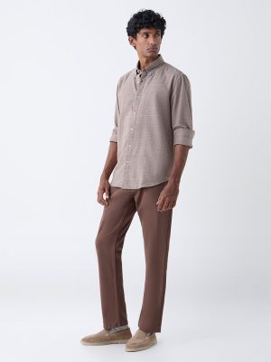 Ascot Tan Checkered Relaxed-Fit Cotton-Blend Shirt