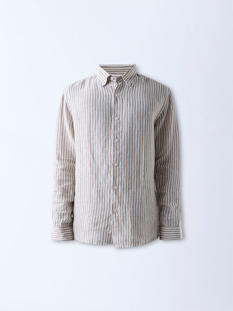Ascot Beige Striped Relaxed-Fit Linen Shirt - Image 5