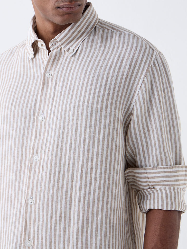 Ascot Beige Striped Relaxed-Fit Linen Shirt - Image 3