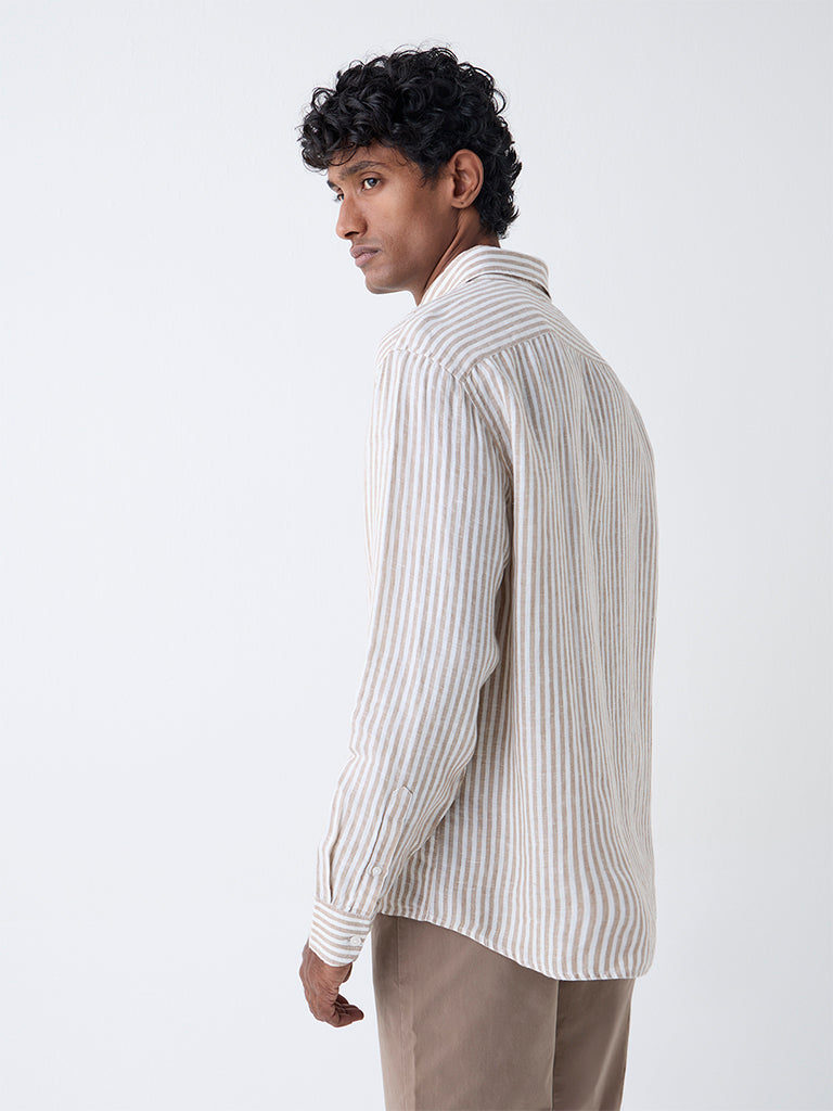 Ascot Beige Striped Relaxed-Fit Linen Shirt - Image 4
