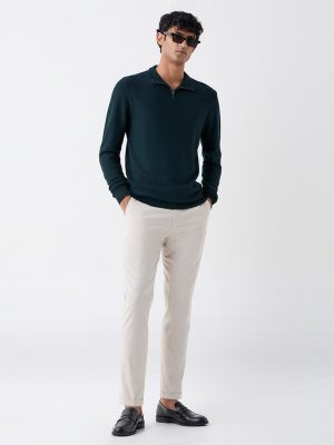 WES Formals Green Knitted Slim-Fit Sweater