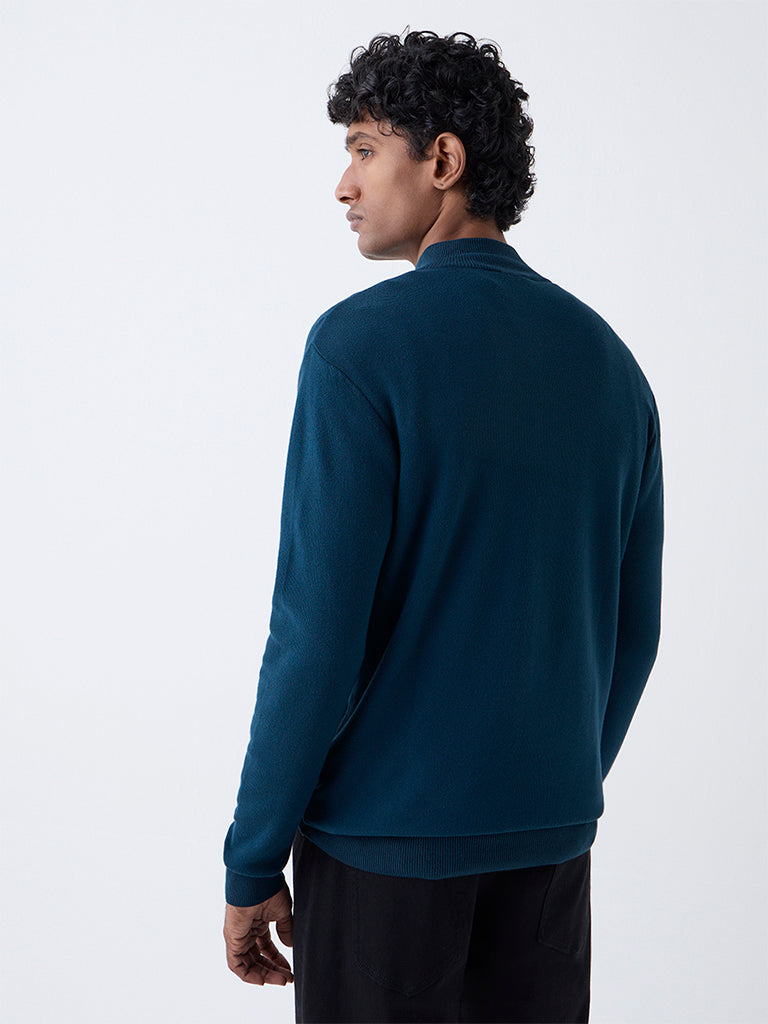 WES Formals Teal Knit-Textured Slim-Fit Sweater - Image 5