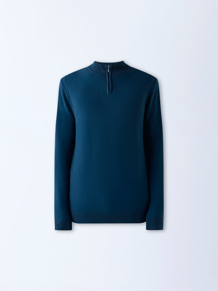 WES Formals Teal Knit-Textured Slim-Fit Sweater - Image 6