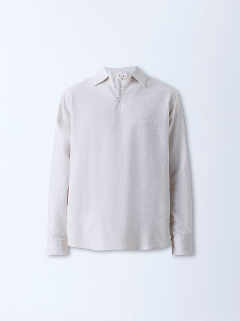 ETA Off-White Solid Relaxed-Fit Cotton-Blend Shirt - Image 6