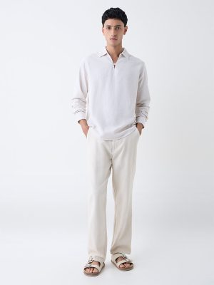 ETA Off-White Solid Relaxed-Fit Cotton-Blend Shirt