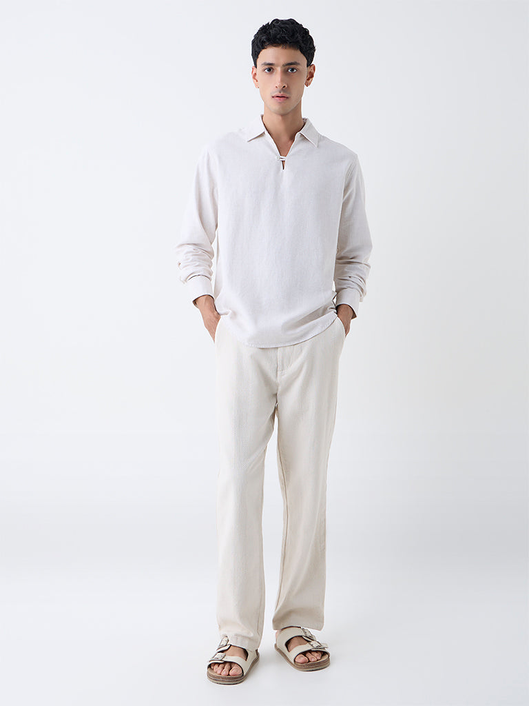 ETA Off-White Solid Relaxed-Fit Cotton-Blend Shirt