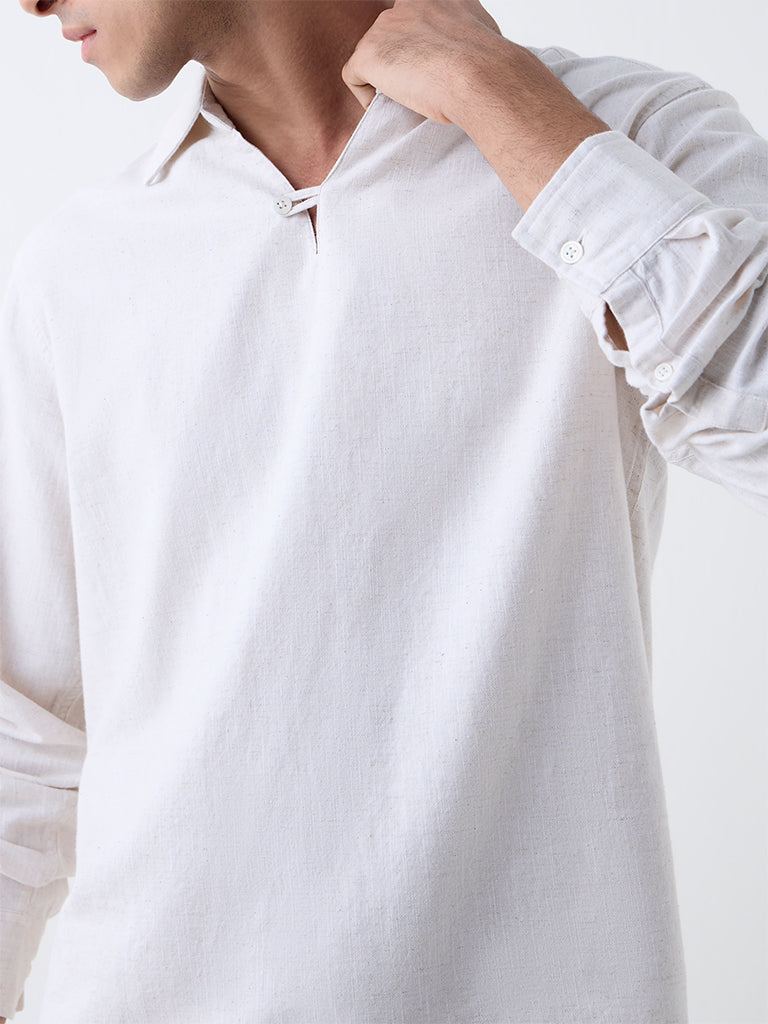 ETA Off-White Solid Relaxed-Fit Cotton-Blend Shirt - Image 4