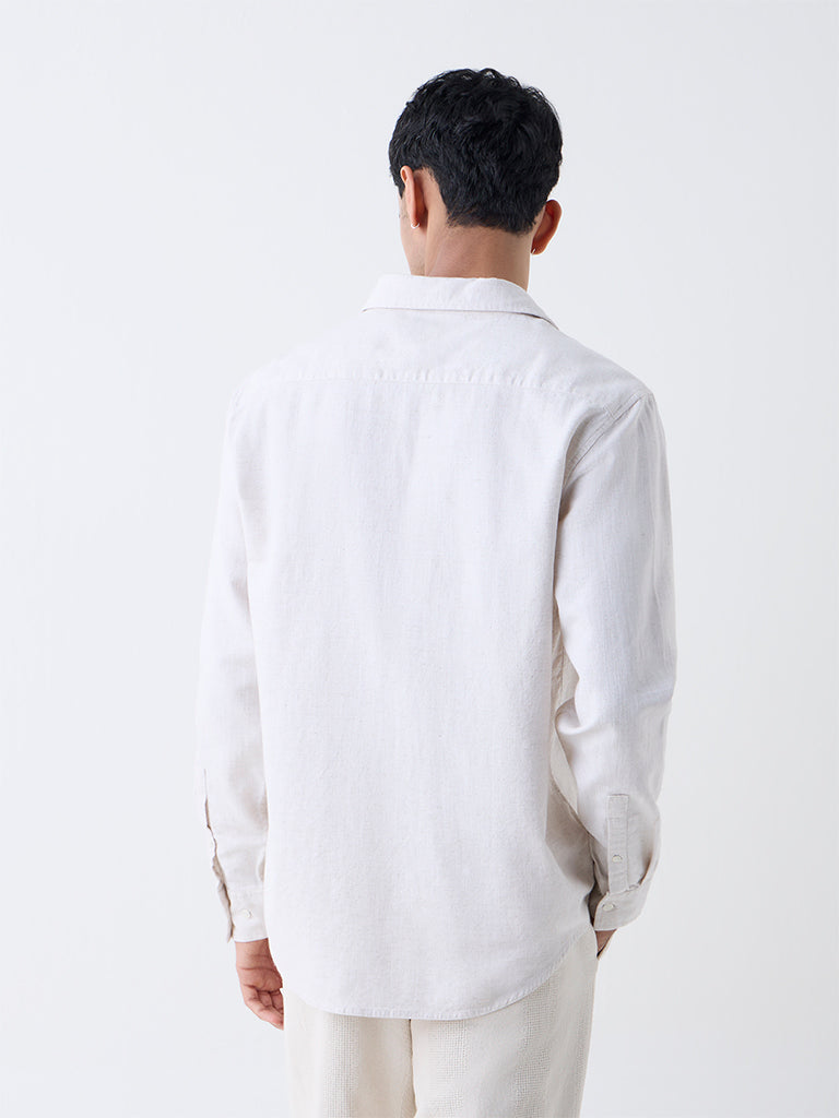 ETA Off-White Solid Relaxed-Fit Cotton-Blend Shirt - Image 5