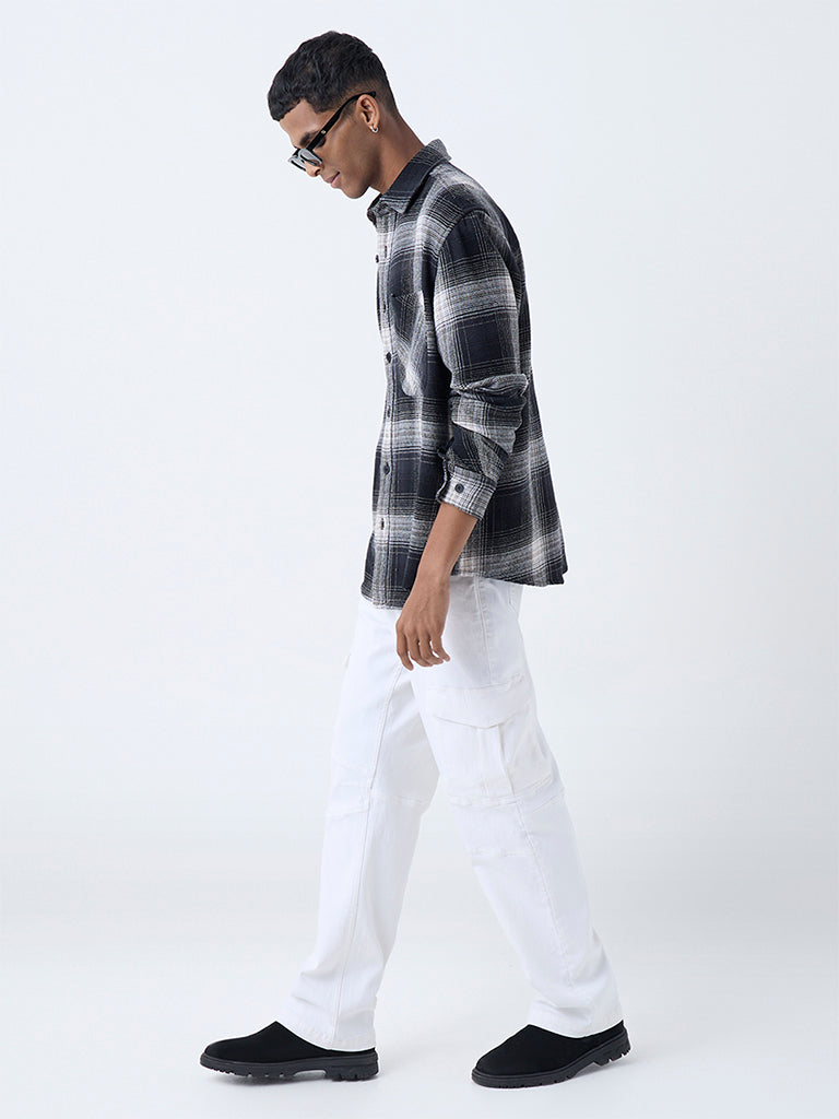 Nuon Black Checks Printed Relaxed-Fit Cotton Shirt - Image 2