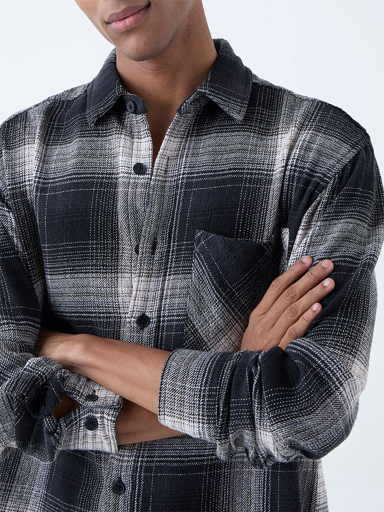 Nuon Black Checks Printed Relaxed-Fit Cotton Shirt - Image 3