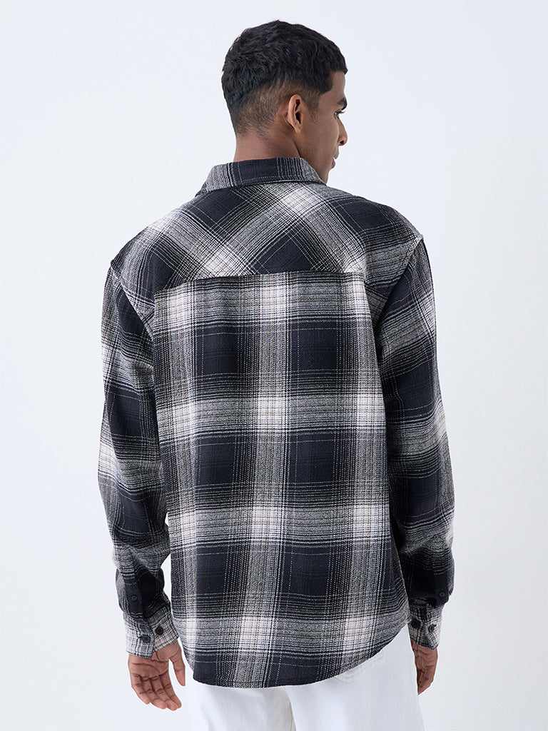 Nuon Black Checks Printed Relaxed-Fit Cotton Shirt - Image 4