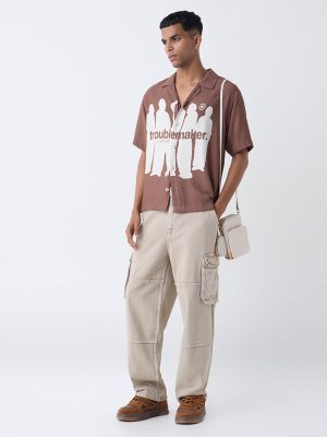Nuon Brown Printed Relaxed Fit Shirt