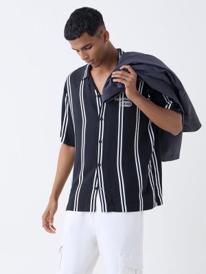 Nuon Black Striped Relaxed Fit Shirt