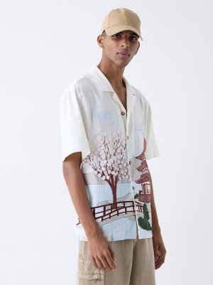 Nuon Off-White Scenic-Inspired Relaxed-Fit Shirt